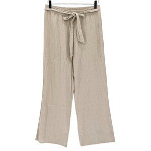 Ambiance Apparel Linen Blend Wide Leg Pants Belted Elastic Waist Size Medium